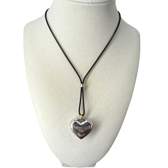 J. Jill Heart Necklace Charm Pendant Silver Tone Hammered Black Cord Adjustable - Picture 4 of 9